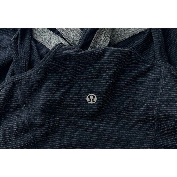 Lululemon Black Gray V Neck Racerback Tank Top Stripe Drawstring Athleisure Yoga - Picture 5 of 6